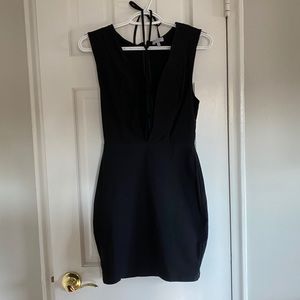 Deep Cut Black Bodycon Dress